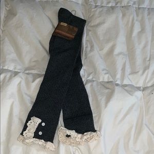 Knee High Boot Socks Ruffles Lace Trim & Buttons